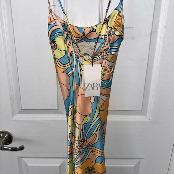 Zara Satin Effect Print Dress - Pastel - 3562/465 - Picture 3 of 4